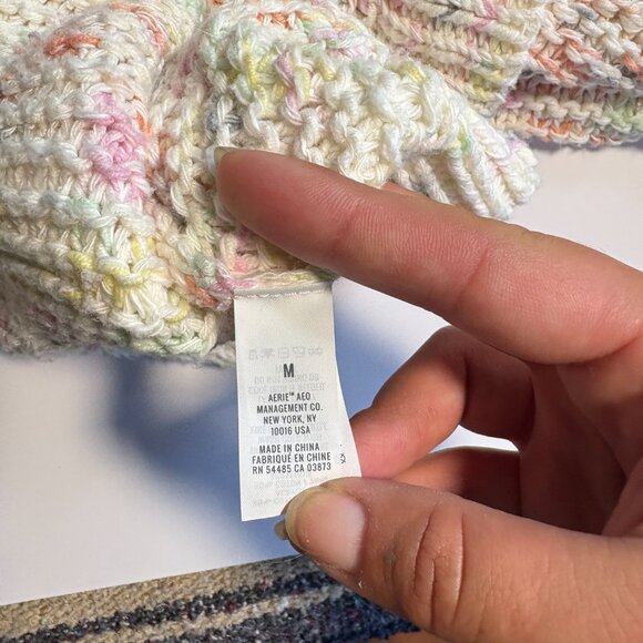 Aerie Off White and Colourful Knit Sweater Open Tie Back Size Medium - Picture 6 of 10